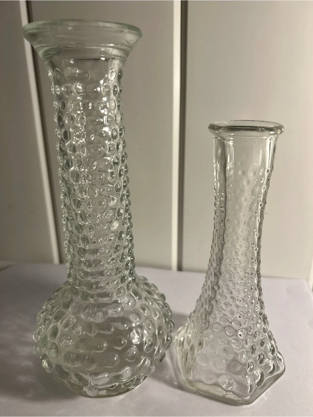 Vintage EO Brody Clear Glass Hobnail Bud Vase LOT Set of 2 Mid Century 6